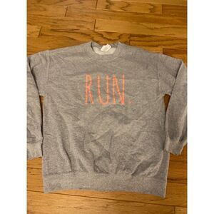 Gildan Heavy Blend women's "RUN." pullover Gray & Orange sweatshirt size Medium